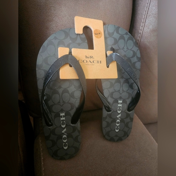 Coach Shoes - New!!Coach Black Flip Flops Size 10